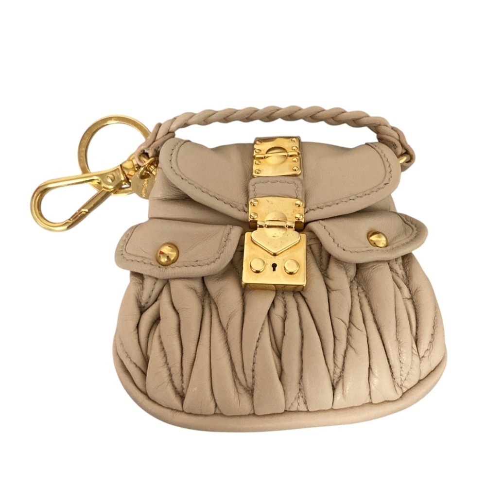 Miu Miu Miu Matelassé Accessory Bag Charm Keychain Pink Beige Women's